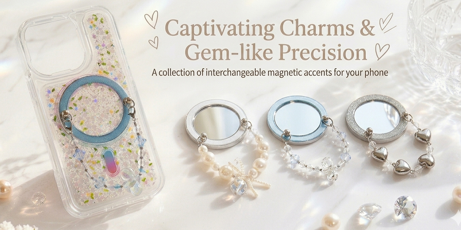 Magnetic Beaded Phone Charm with Mirror