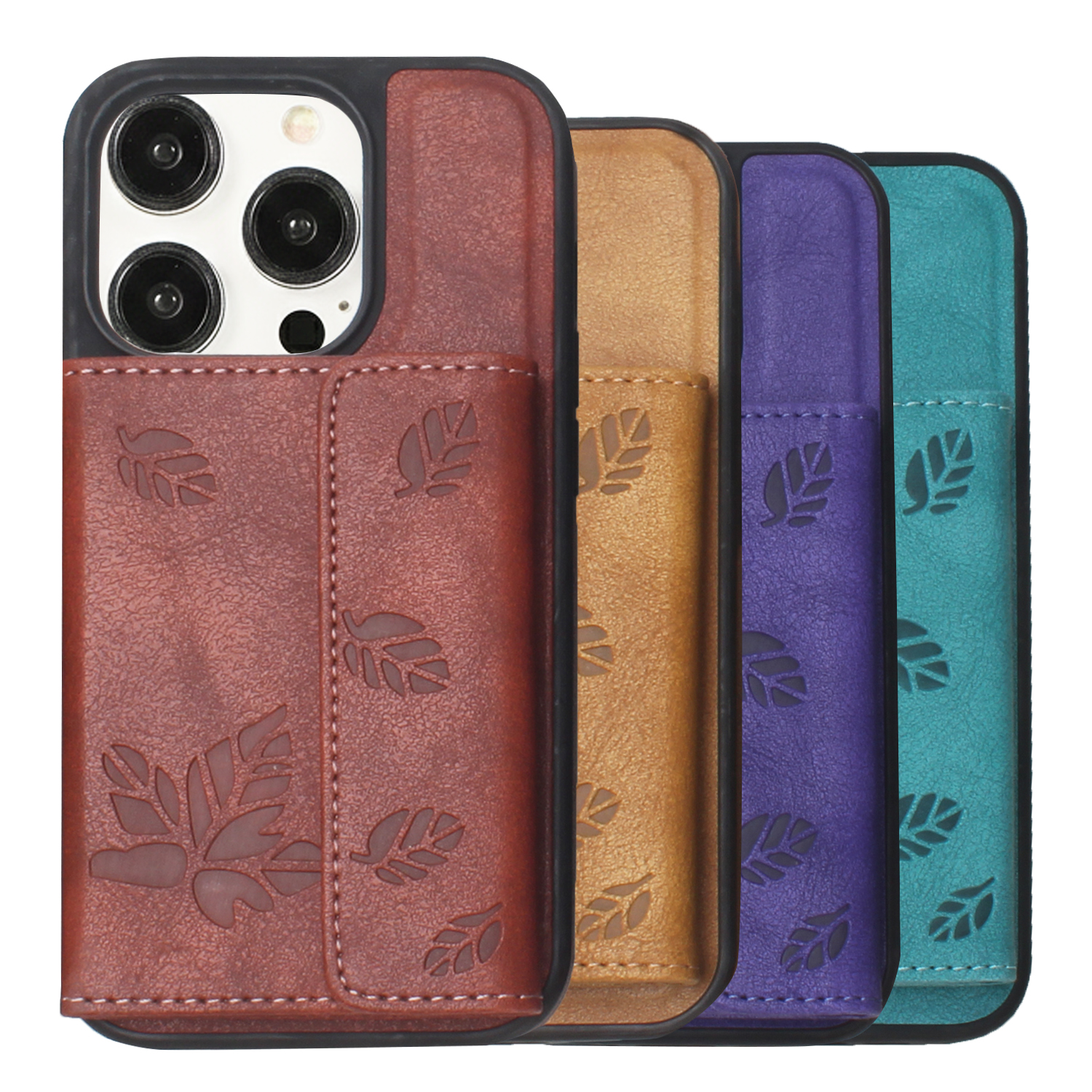 Magnetic leather phone case with detachable card holder