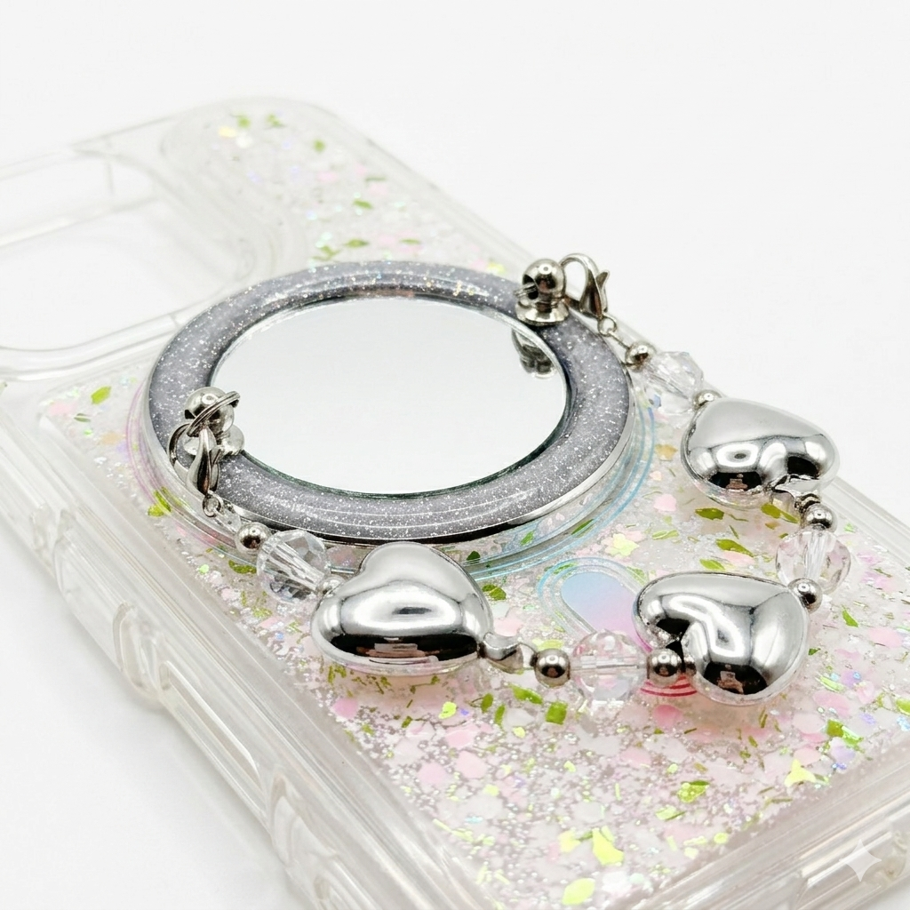 Magnetic Beaded Phone Charm with Mirror