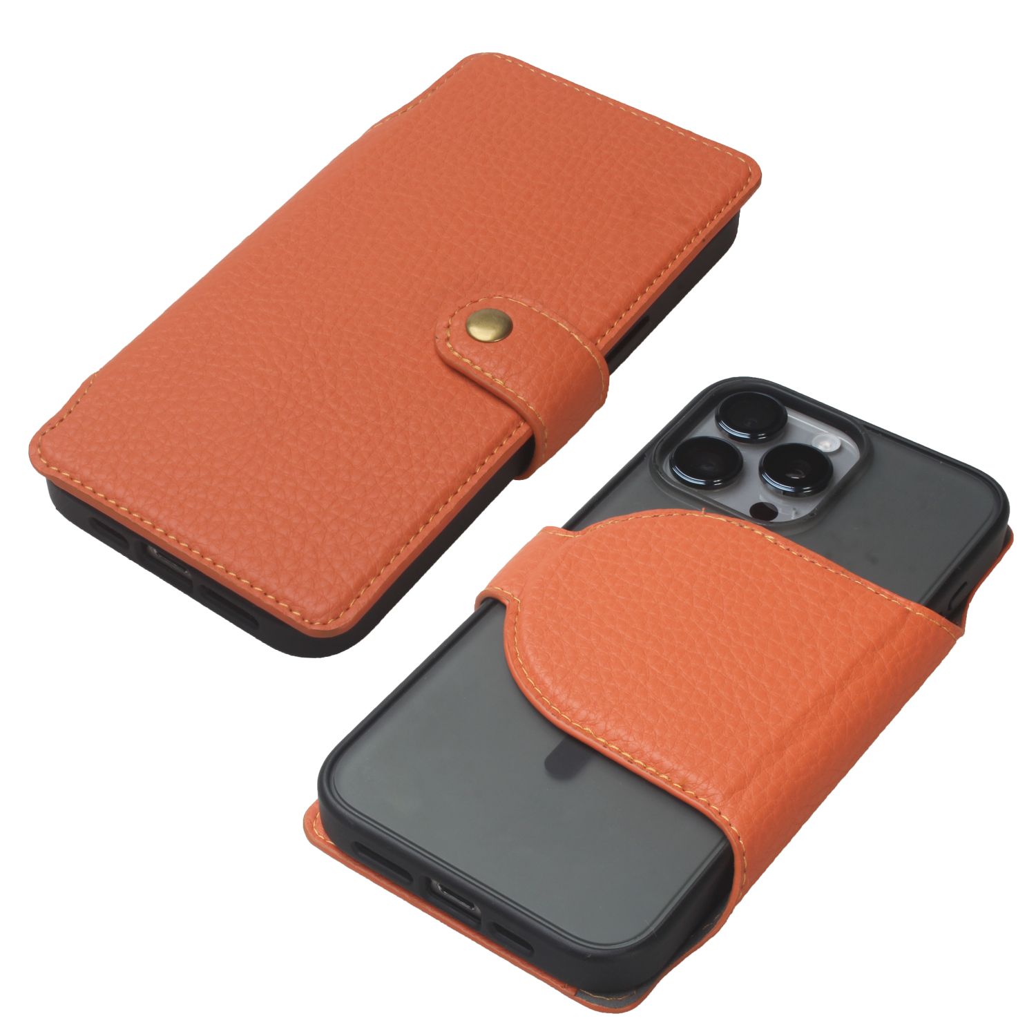 Premium leather magnetic folio case with detachable wallet, precise magnetic alignment, built‑in card slots, textured faux leather finish, slim 360° protective design